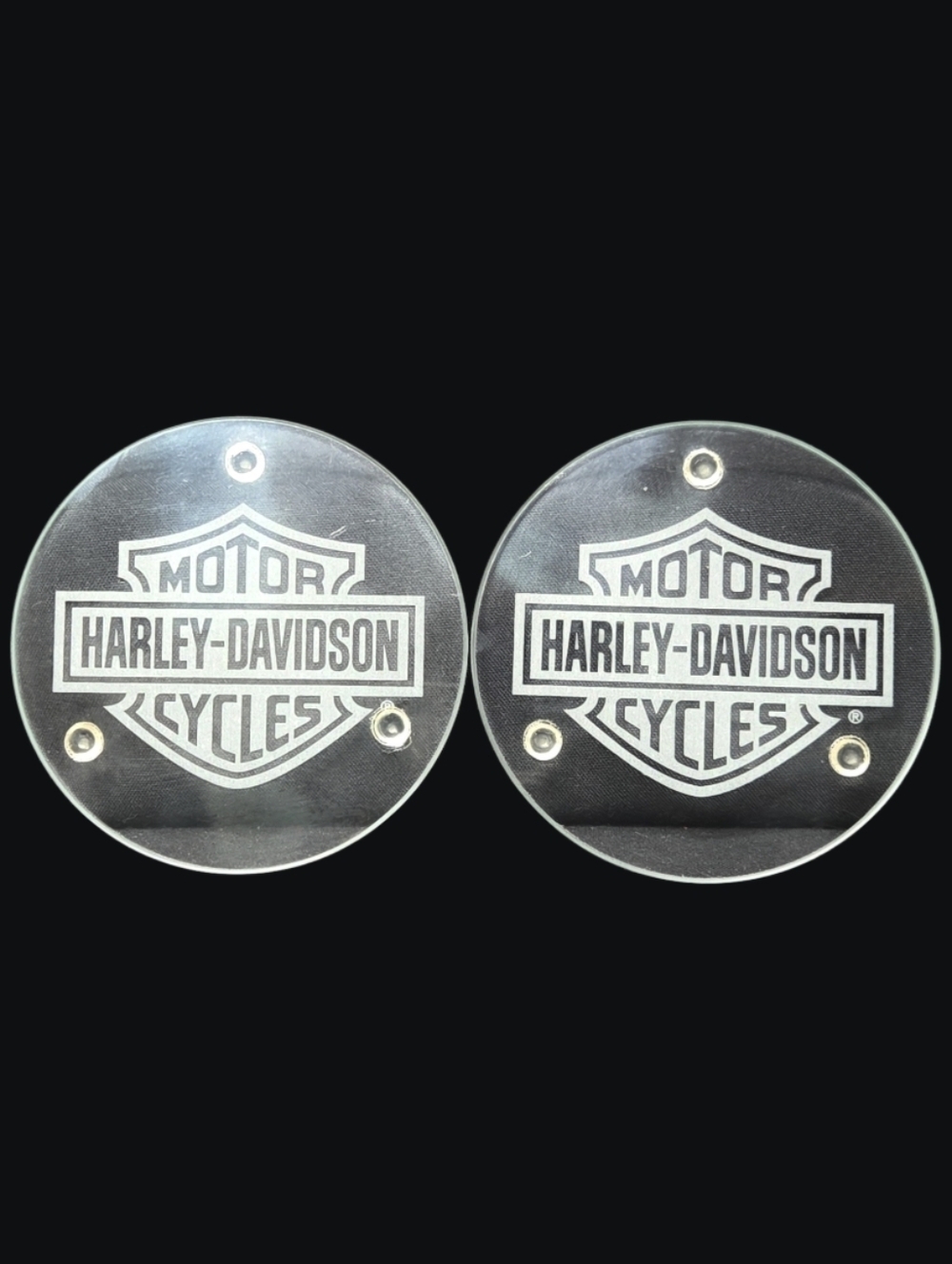 2 - Harley-Davidson Bar And Shield Collectible Clear Glass Round Coasters